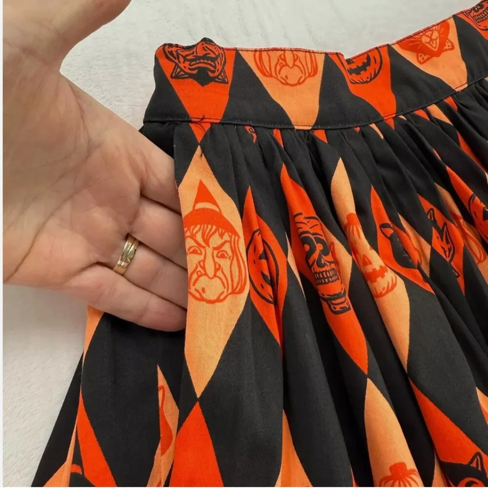 VIXEN BEN COOPER Trick R Treat Swing Skirt Halloween Pleated Retro Whimsigoth - Picture 12 of 16